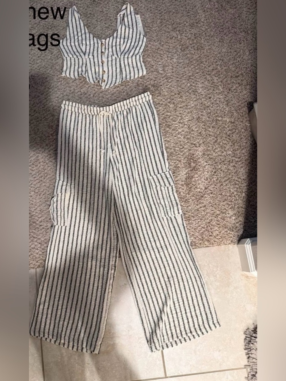 Striped Wide-Leg Cargo Pants in Cream and Black